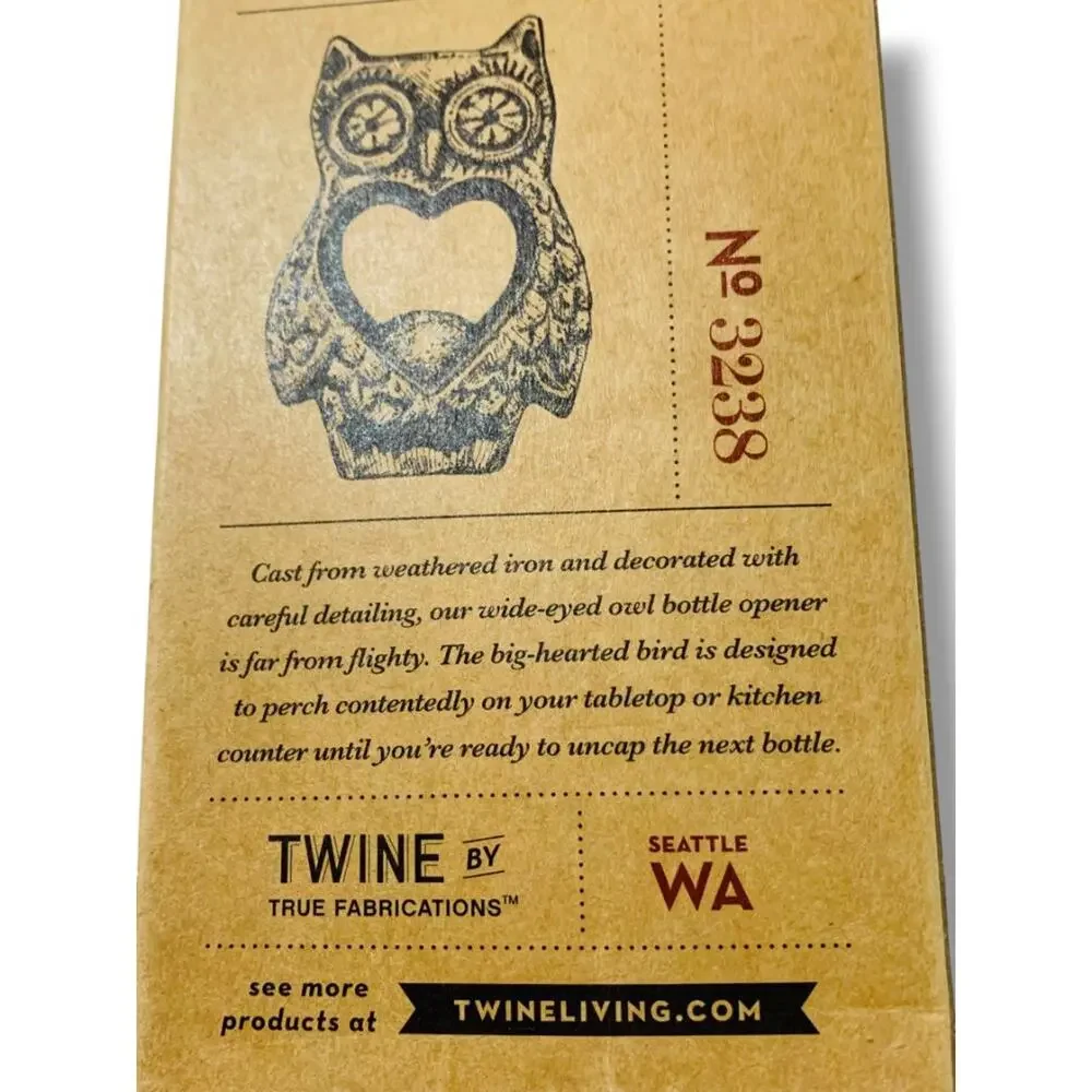 Twine Rustic Elegance Farmhouse Owl Bottle Opener New in Box 3.25